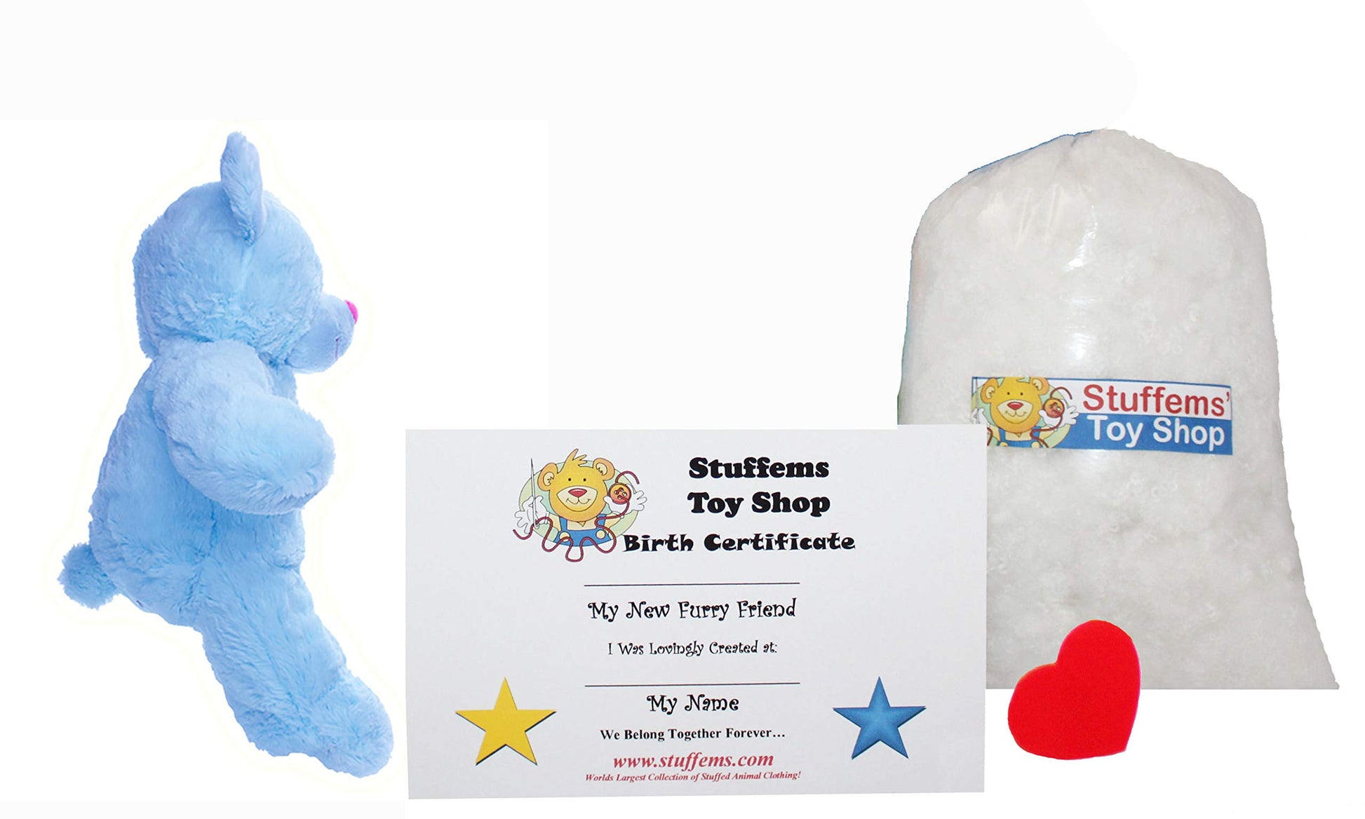 Make Your Own Stuffed Animal Mini 8 Inch Blue Patch Heart Teddy Bear Kit - No Sewing Required!