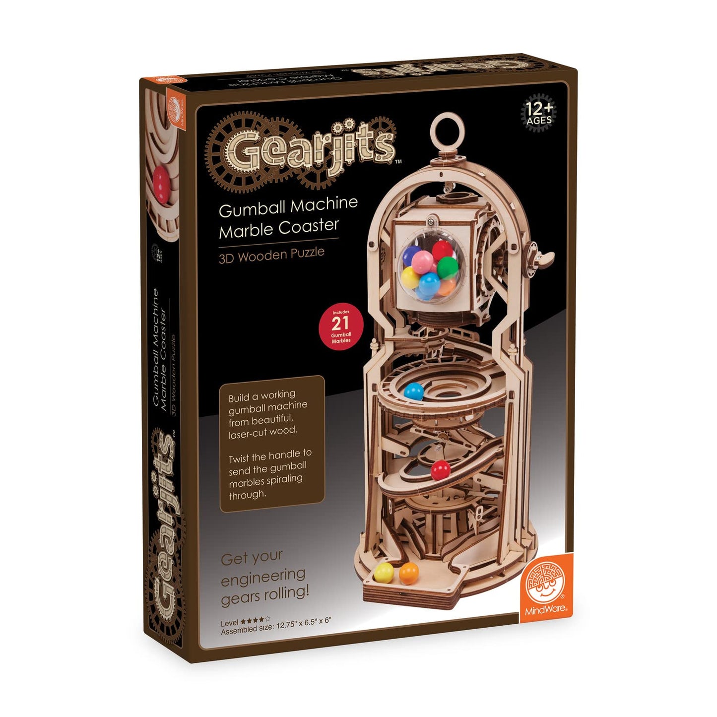 MindWare Gearjits: Gumball Machine Marble Coaster - Wooden 3D Building Puzzle for Teens & Adults - DIY STEM Building Toys for Kids - Fun for Adults