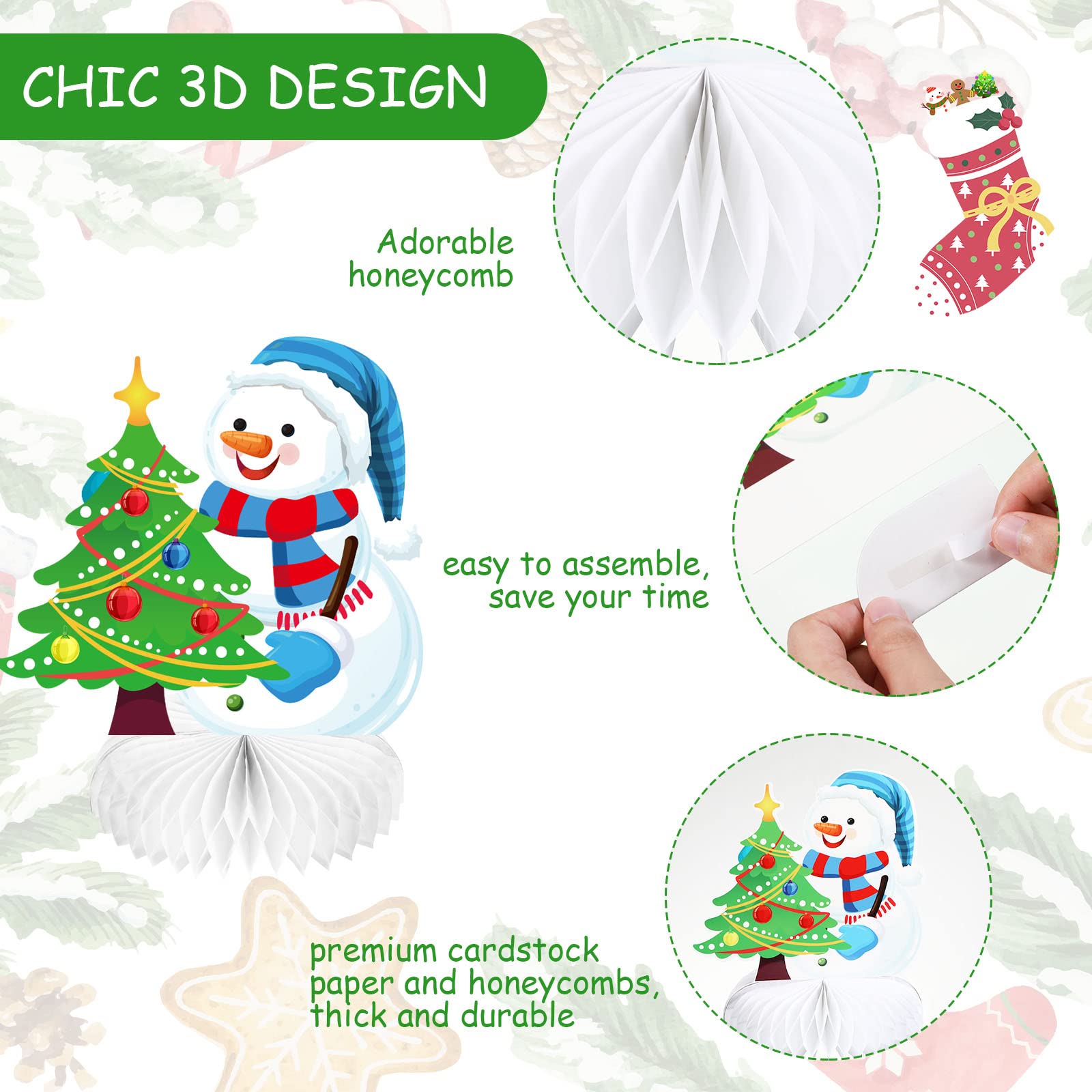 9 Pieces Christmas Honeycomb Centerpieces Table Decorations, Snowman Merry Xmas 3D Honeycomb Table Decorations for Christmas Winter Holidays Dining