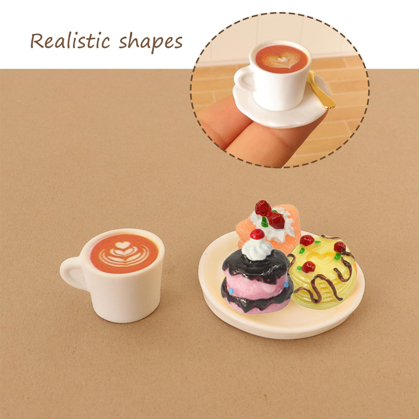 30Pcs Miniature Food, 1:12 Scale Miniature Kitchen Accessories Set, Miniature Coffee Mugs Forks Cakes Dessert Model for Mini House Bakery Store