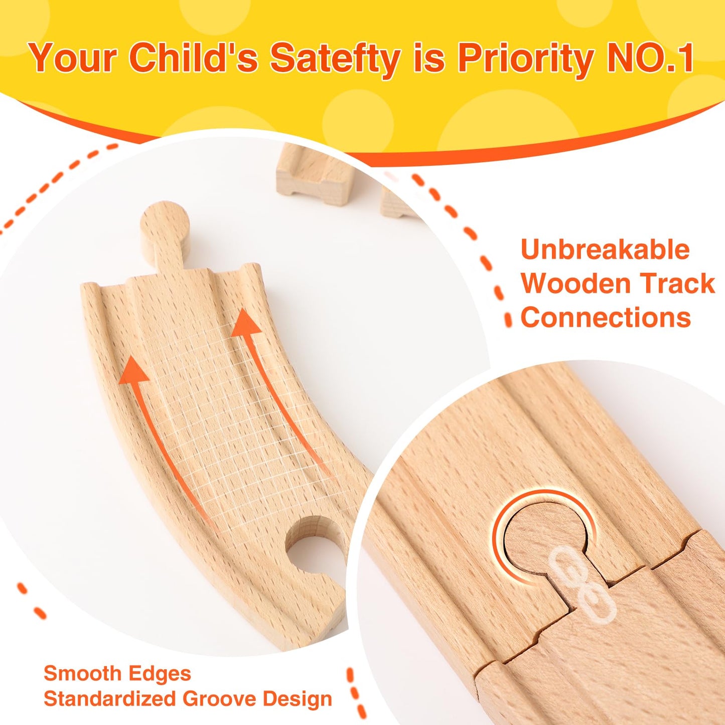 WudBudz Wooden Train Tracks 60 Piece Set, Track Expansion Accessories for Toddlers 3-5 - 100% Compatible with All Major Brands Including Thomas & Brio