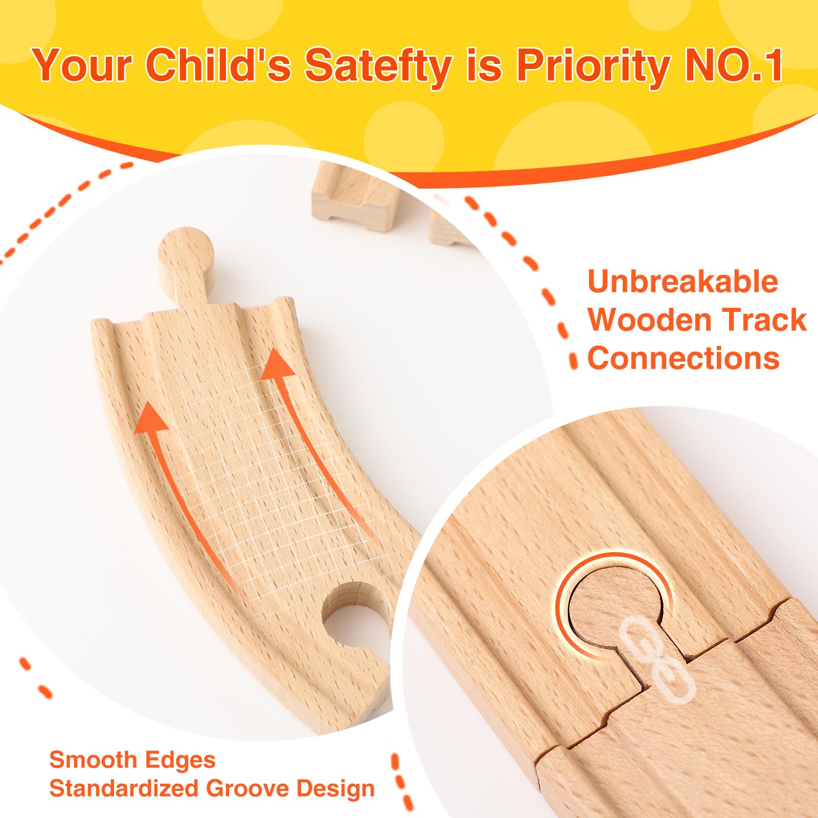 WudBudz Wooden Train Tracks 60 Piece Set, Track Expansion Accessories for Toddlers 3-5 - 100% Compatible with All Major Brands Including Thomas & Brio
