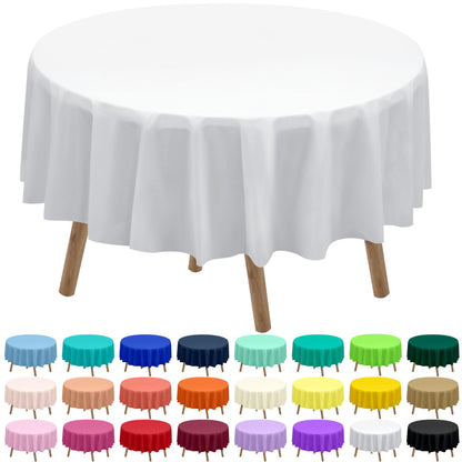 White Plastic Tablecloths 2 Pack Disposable Table Covers 84 Inch Circle Bridal Shower Party Tablecovers PEVA Solid Table Cloths for BBQ Picnic
