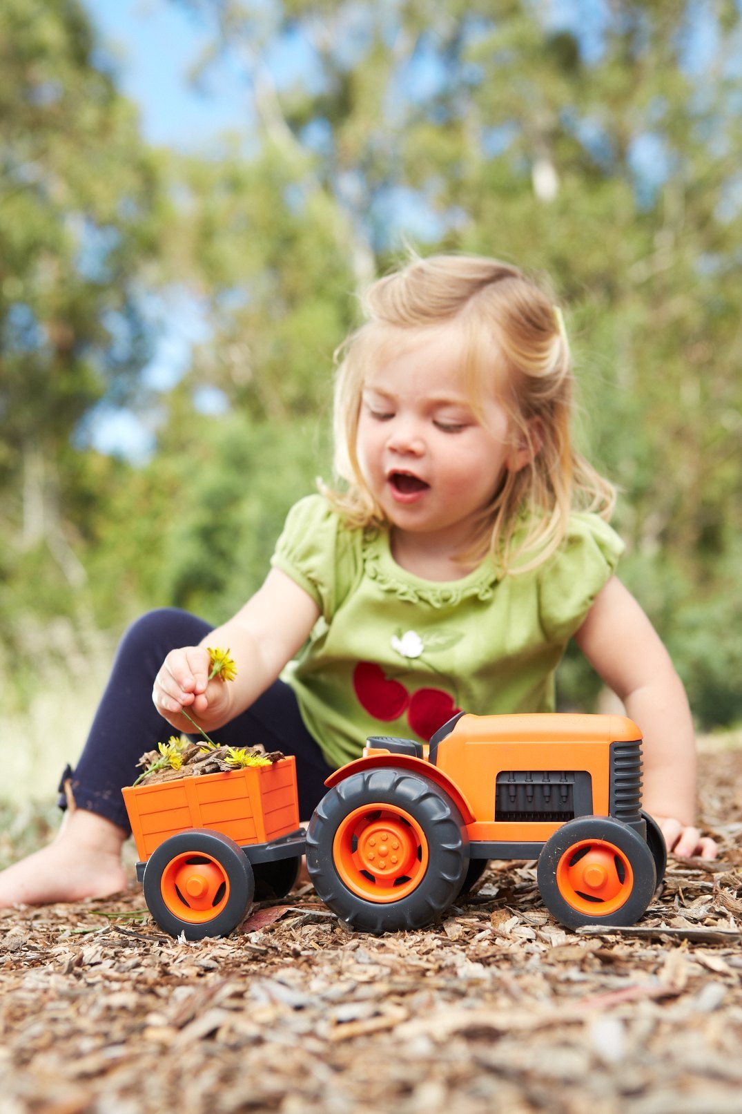 Green Toys Tractor, Orange - Pretend Play, Motor Skills, Kids Toy Vehicle. No BPA, phthalates, PVC. Dishwasher Safe, Recycled Plastic