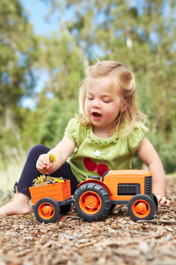 Green Toys Tractor, Orange - Pretend Play, Motor Skills, Kids Toy Vehicle. No BPA, phthalates, PVC. Dishwasher Safe, Recycled Plastic