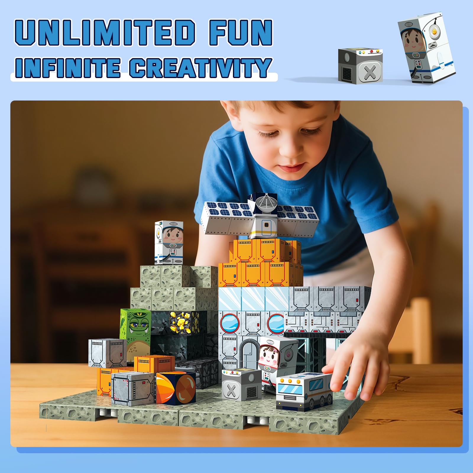 FunsBloomify Magnetic Blocks 150PCS Space | STEM Educational Building Toys for Kids Age 3+, Creative Stacking Construction Set with 0.8in Magnet