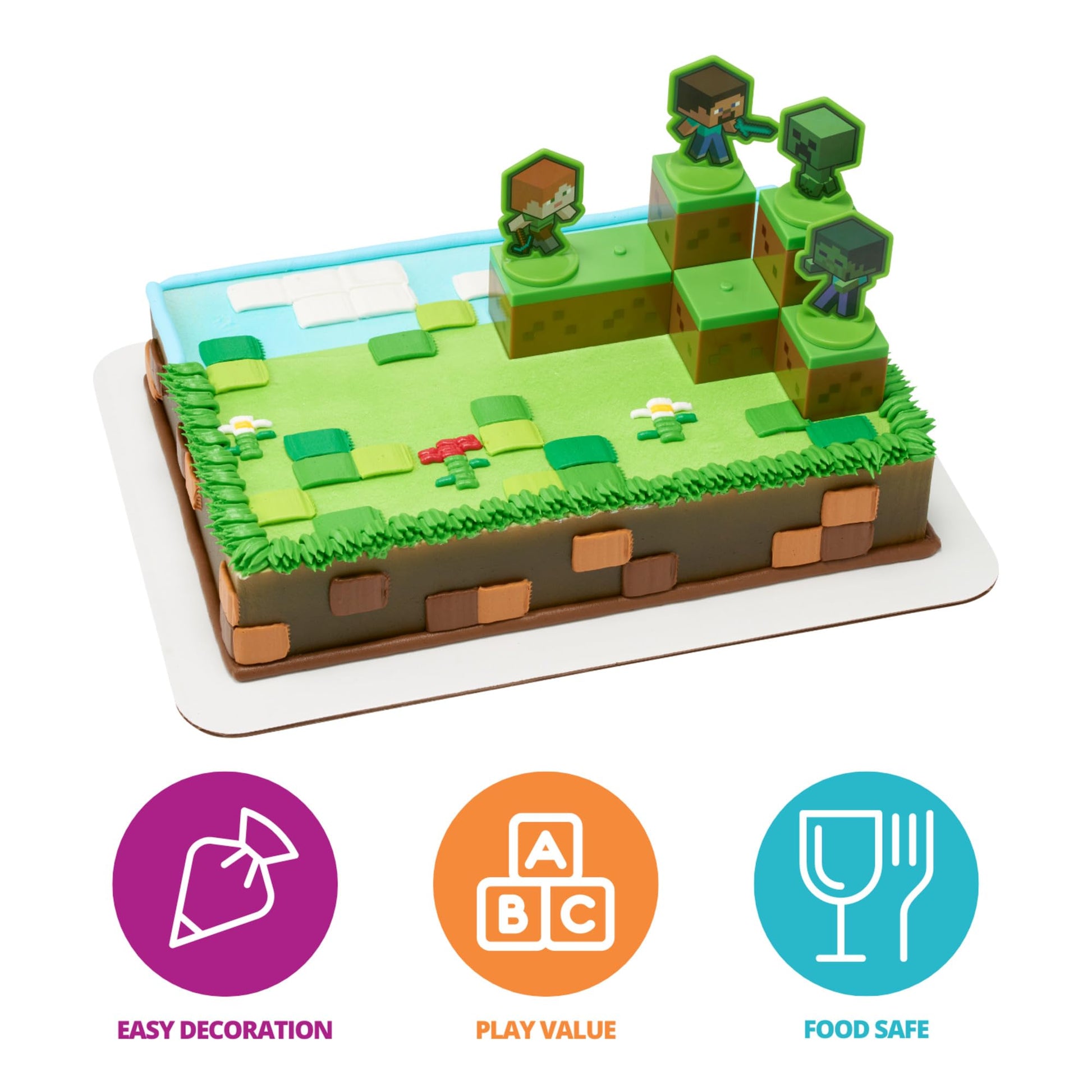 DecoSet® Mobs Beware Minecraft Cake Topper, 6-Piece Stackable Cake Decoration, Interlocking 3D Blocks With Characters, Food Safe Birthday Cake