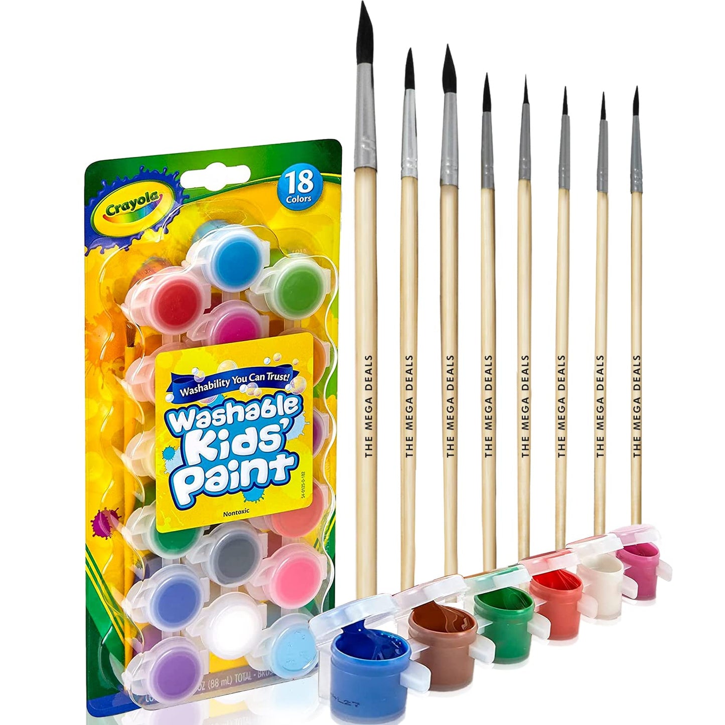 Kids Painting Set, Washable Paint for Kids 18 Paint Pots, 6 Paintbrushes Ultimate Gifting Bundle Washable Painting Set for Kid Art, Crafts