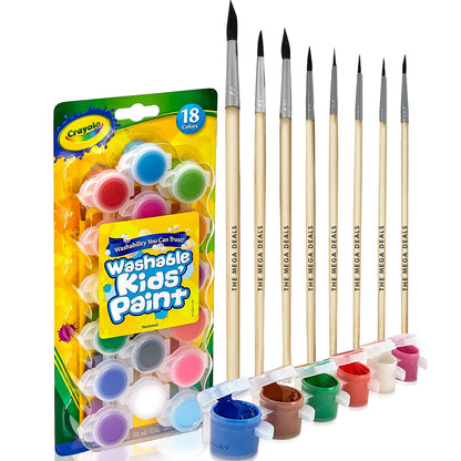 Kids Painting Set, Washable Paint for Kids 18 Paint Pots, 6 Paintbrushes Ultimate Gifting Bundle Washable Painting Set for Kid Art, Crafts