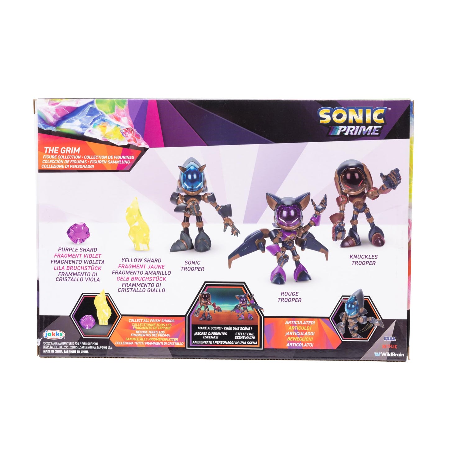 Sonic Prime 2.5-inch Action Figures The Grim Themed 5 Pieces: Sonic Trooper, Knuckles Trooper, Rouge Trooper, Yellow Shard and Purple Shard. Ages 3+