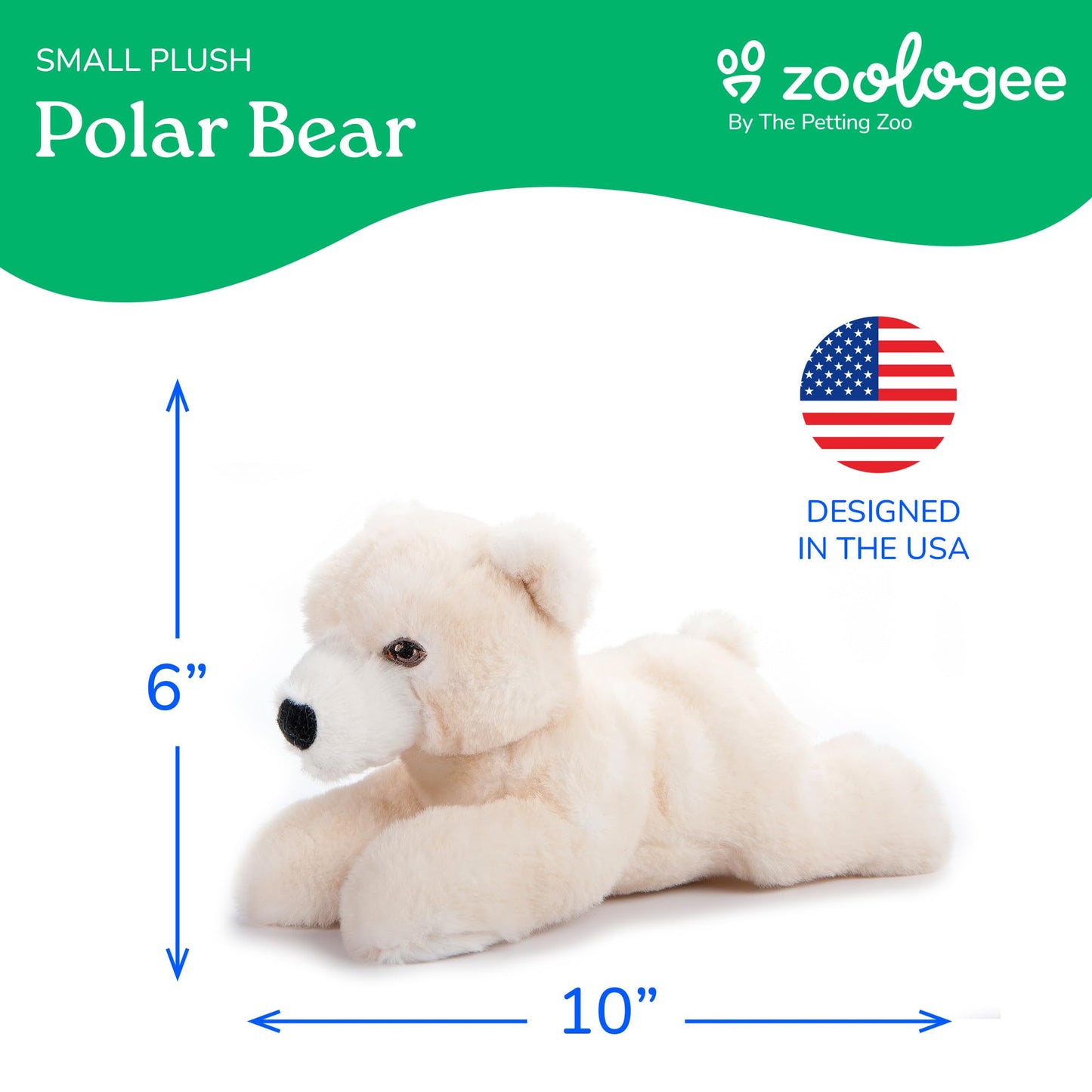 The Petting Zoo Polar Bear Stuffed Animal Plushie, Gifts for Kids, Earth Keeperz Wildlife Animals, Zoologee White Polar Bear Plush Toy, 10 inches