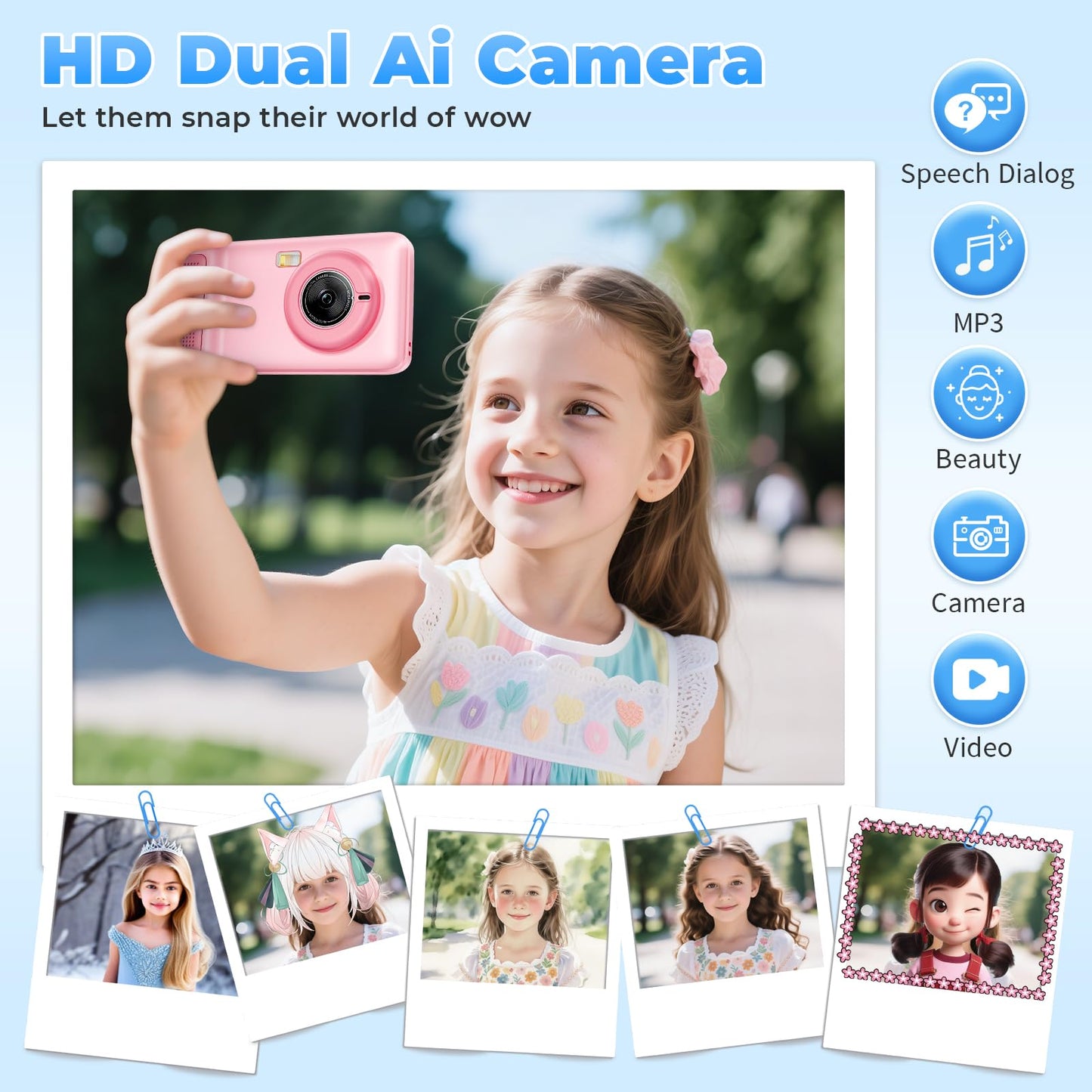 Ai Kids Camera for Age 3-10, Digital Camera Christmas Birthday Gifts, Toddler Learning Play Toy Camera with 4 inch IPS HD Eye-Friendly Screen, AI