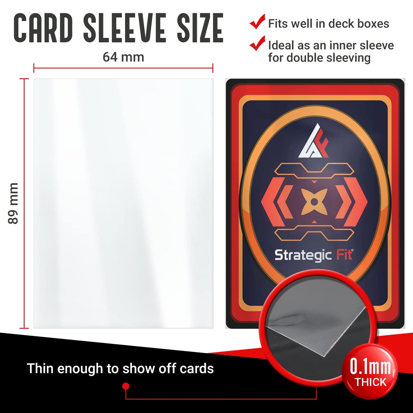 Strategic Fit Premium Snug Fit Clear Card Sleeves for Games - 500 Trading Card Sleeves - Standard Size Card Protector Sleeves - Ideal as MTG Card