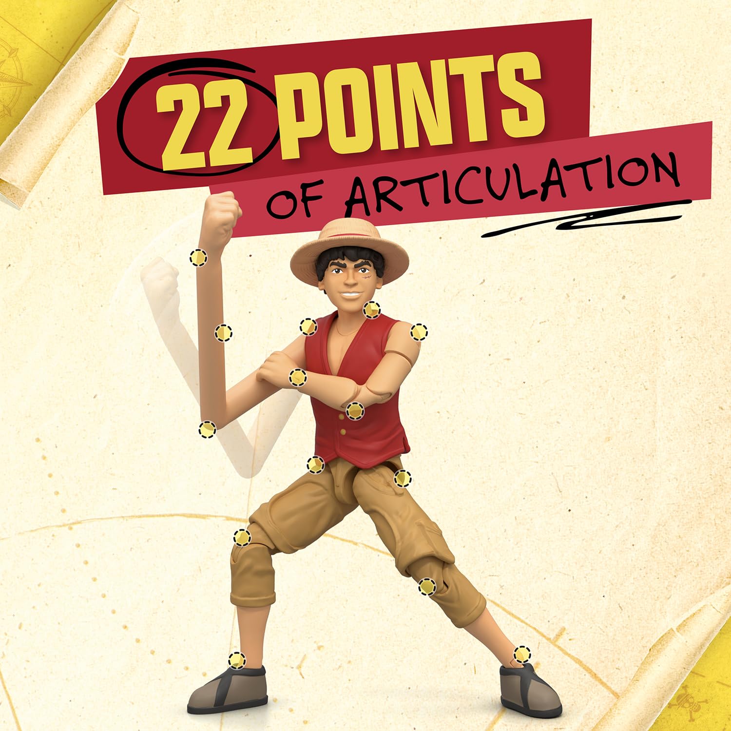 One Piece Monkey D. Luffy Action Figure, 6? (15 cm) with 6 Accessories, Includes Swappable Arms and Legs, Wanted Poster, and Berry Coin Display Base