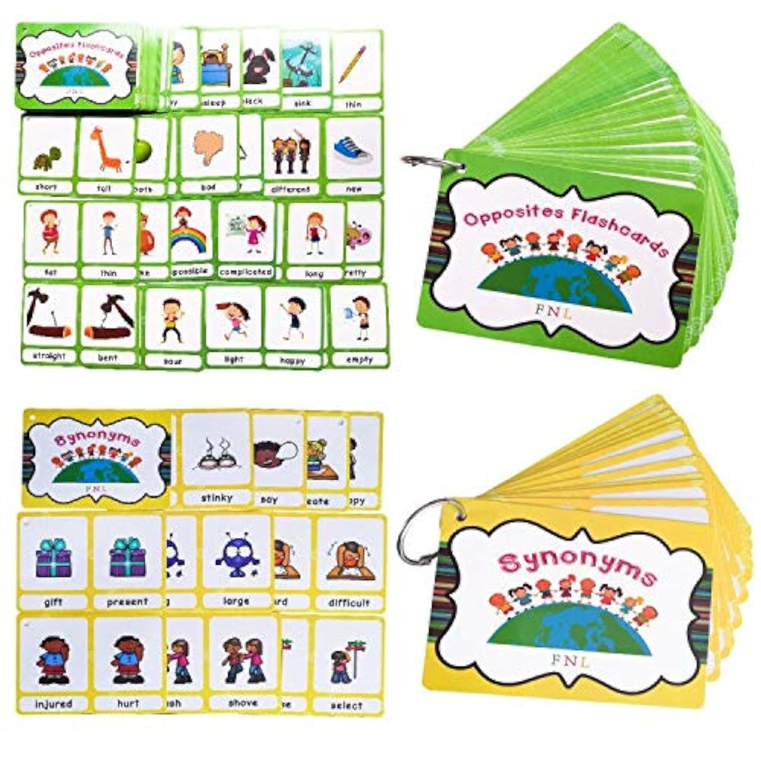 Richardy 20 Groups Synonyms/100 Groups Antonyms 2 Themes Flashcards Building Vocabulary Pocket Cards Educational Learning Toys Pre-Kindergarten