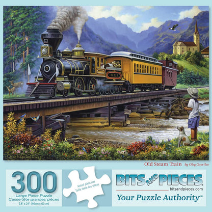 Bits and Pieces - 300 Piece Jigsaw Puzzle for Adults - Old Stream Train - Locamotive Track Rail Bridge Jigsaw Puzzle by Artist Oleg Gavrilov