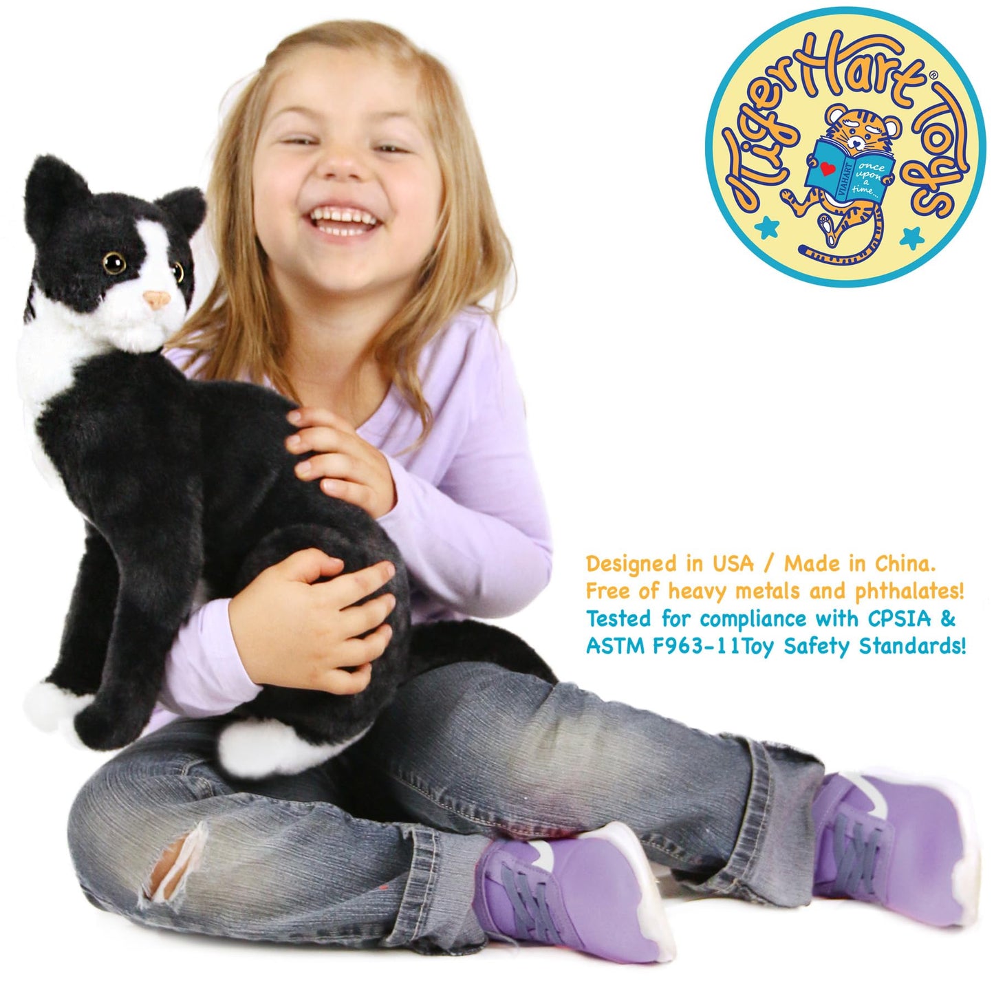 TigerHart Tate The Tuxedo Cat - 14 Inch Stuffed Animal Plush Black and White Kitten