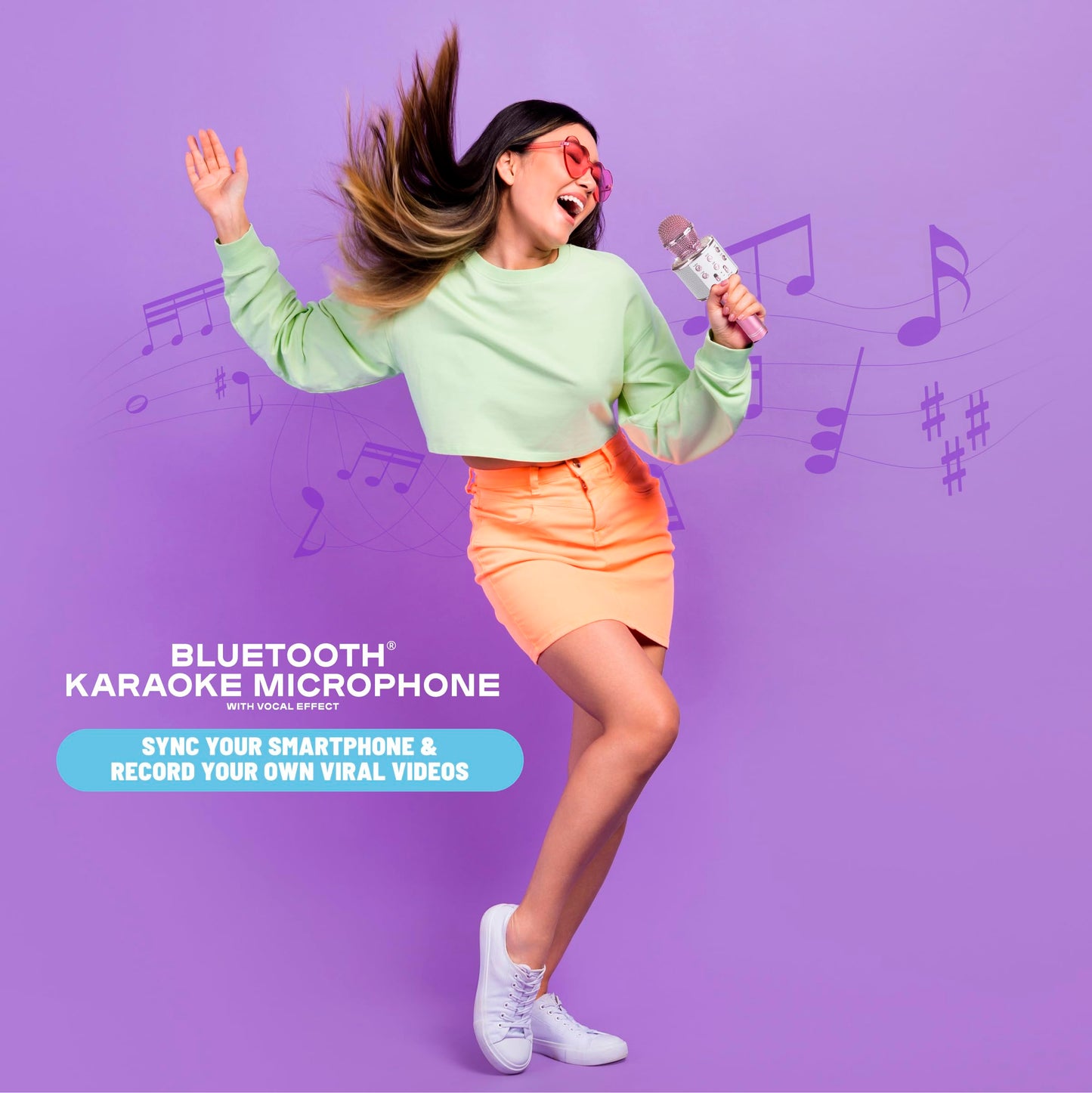 Claire's Bluetooth Karaoke Microphone for Kids, Wireless Mic with Voice Effects, Echo, USB-C Charging, Volume Controls & TF Card Slot, Portable &