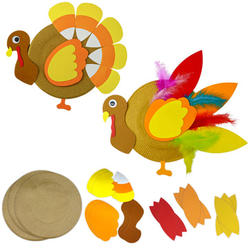 4E's Novelty Turkey Plate Craft for Kids (4 Pack) Self Adhesive, Fall Thanksgiving Crafts for Kids & Toddlers Ages 4-8, 3-12 Fun Thanksgiving Activity