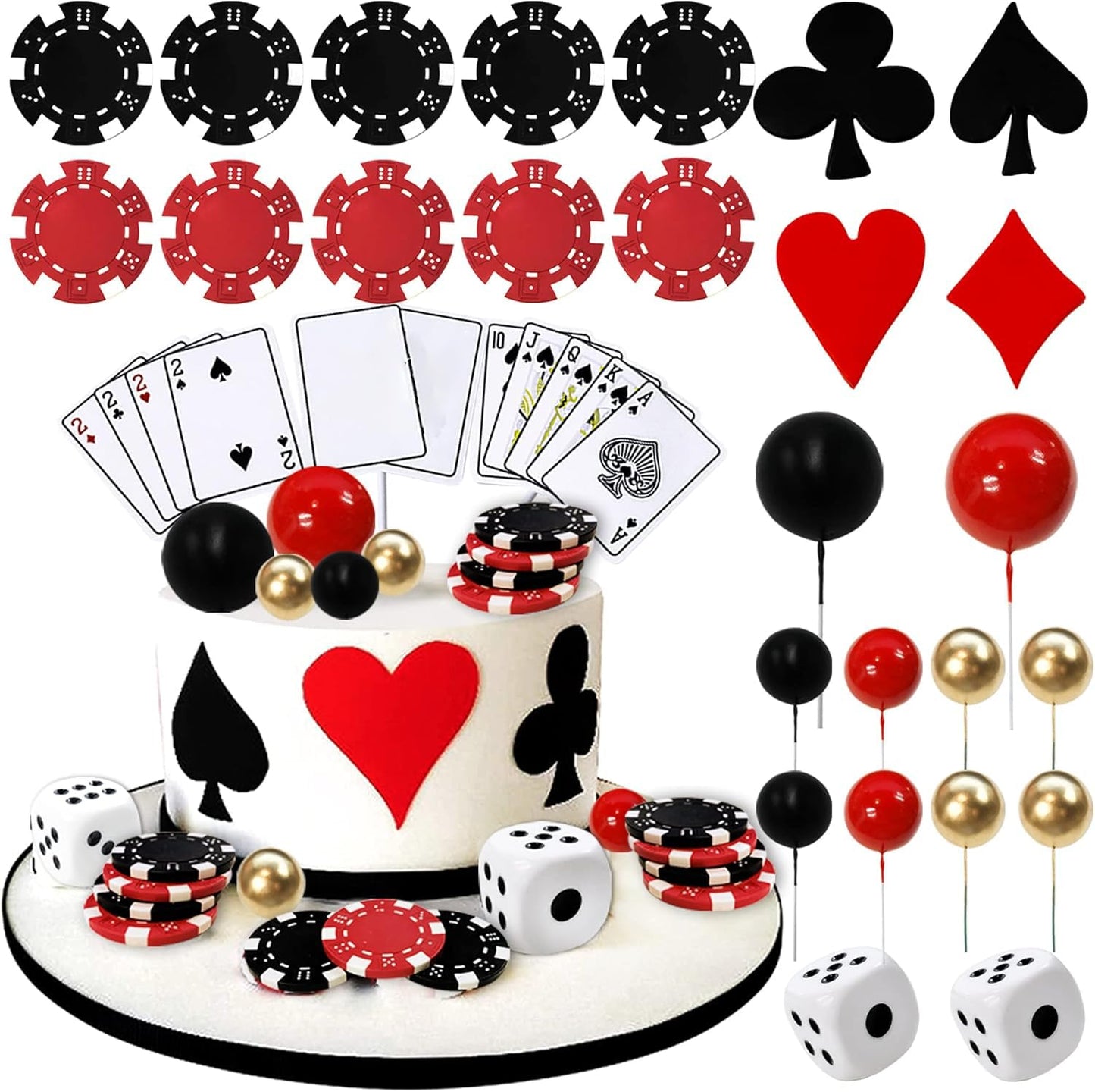 29 PCS Casino Cake Decoration Dice Poker Chips Ball Cake Topper Set