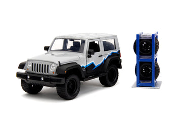 Jada Just Trucks 1:24 2007 Jeep Wrangler Die-Cast Truck w/Tire Rack, Toys for Kids and Adults(Grey/Primer Black)