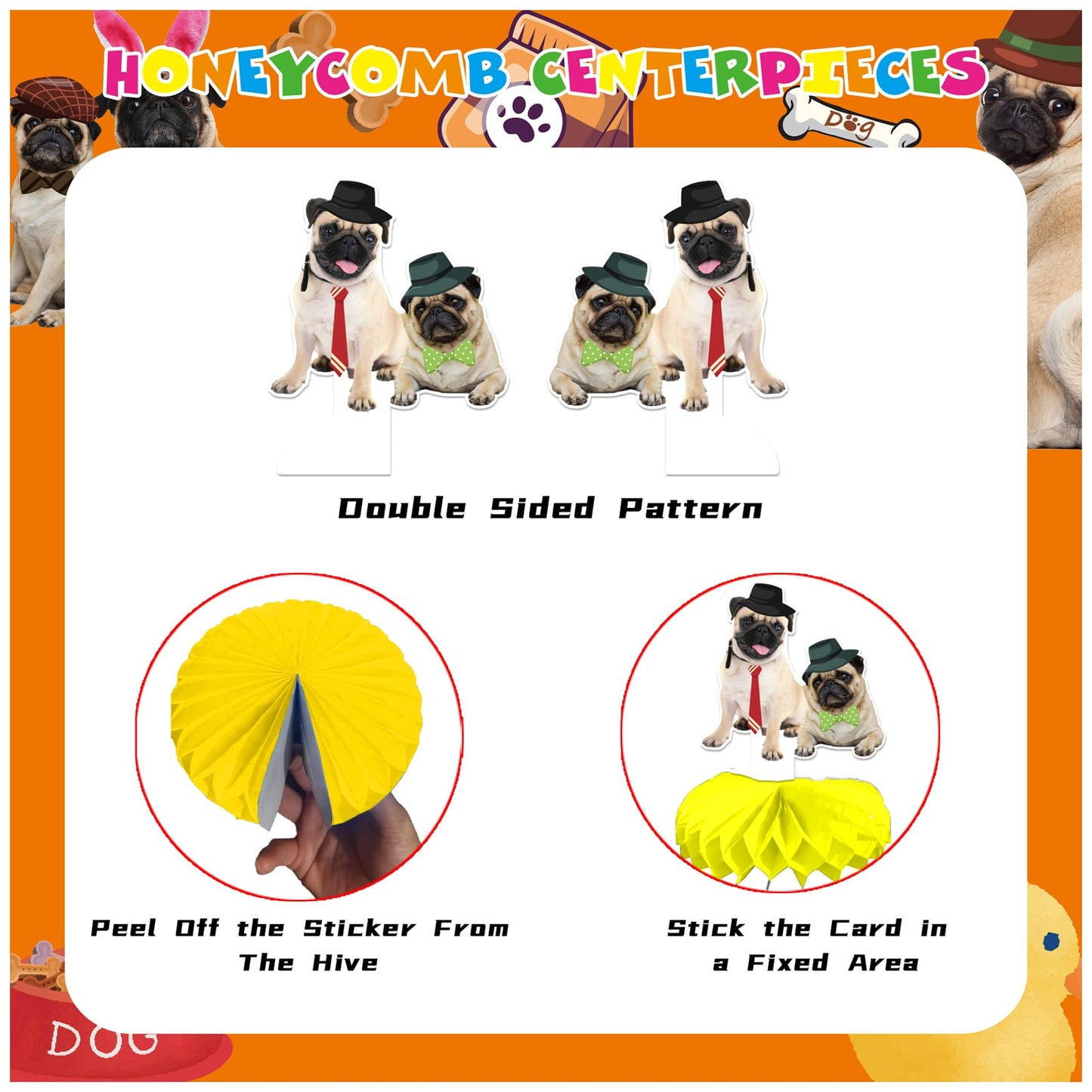 9 PCS Pug Honeycomb Centerpieces Table Decorations Pug Table Centerpieces for Pug Dog Party Supplies Birthday Party Decorations