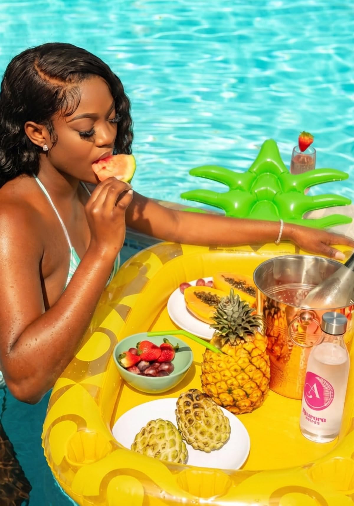 VICKEA Inflatable Pineapple Drink Holder, Pool Party Drink Float for Water Fun