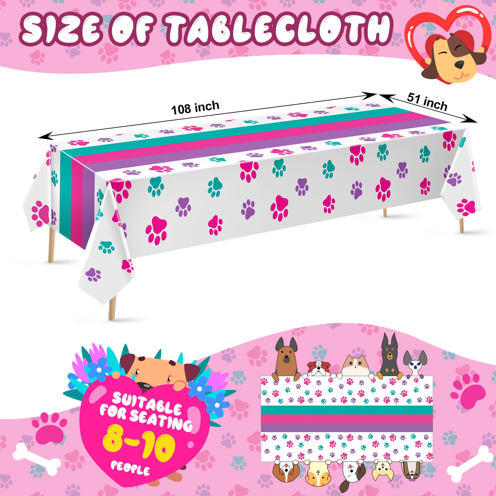 Newwiee 3 Pcs Puppy Paw Print Tablecloth Plastic Disposable Colorful Table Cover Dog Table Cloth Paw Print Party Supplies for Dog Pet Themed Party