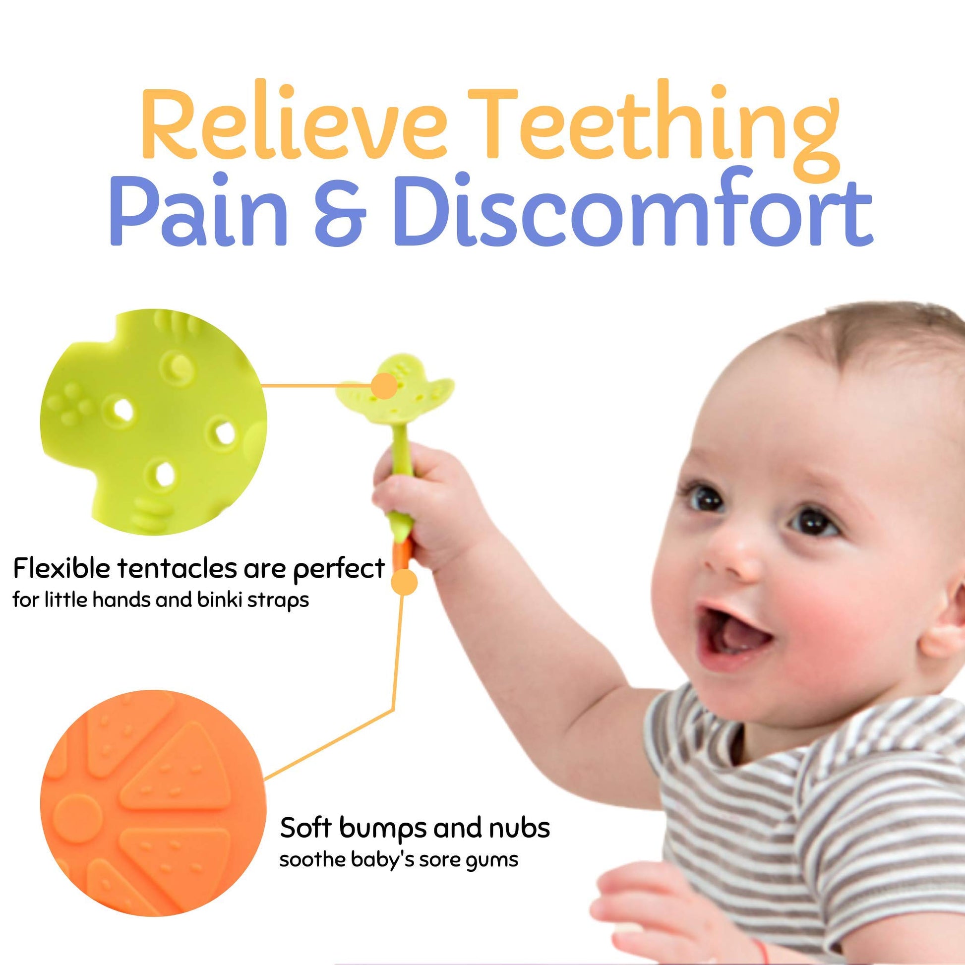 Baby Teething Toys, Soft Silicone Fruit Teether Set with Pacifier Clip/Holder for Toddlers & Infants, 5 Pack