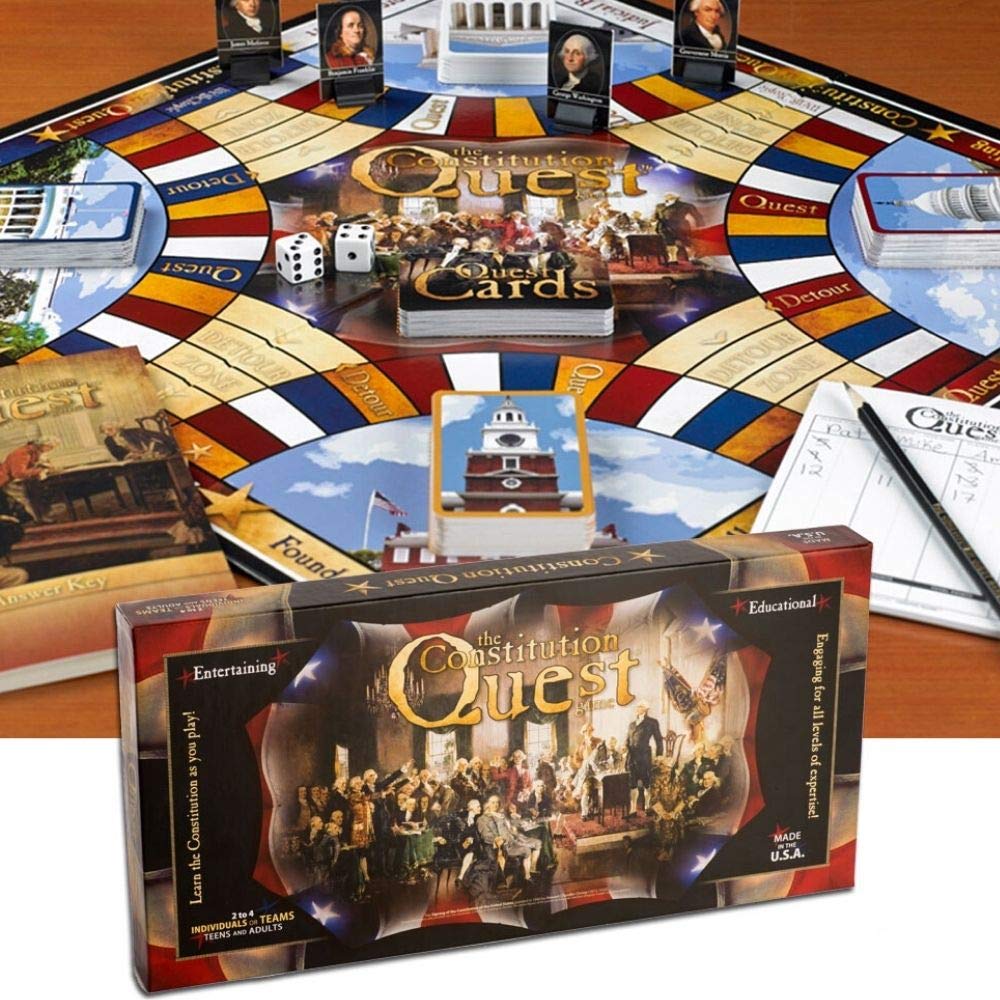 Cognitive Square Constitution Quest Board Game - Educational US History & Civics Trivia Game for Kids & Adults, 2-4 Players, Ages 10+
