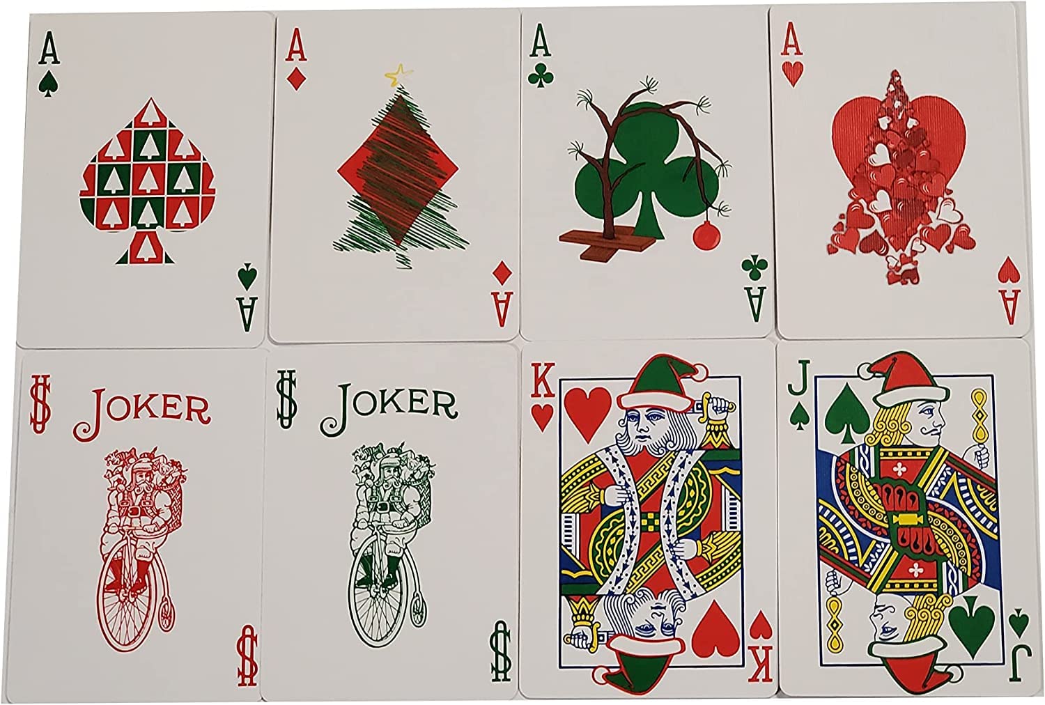 Lot 2 Bicycle Playing Cards Santa Back Decks Red and Green