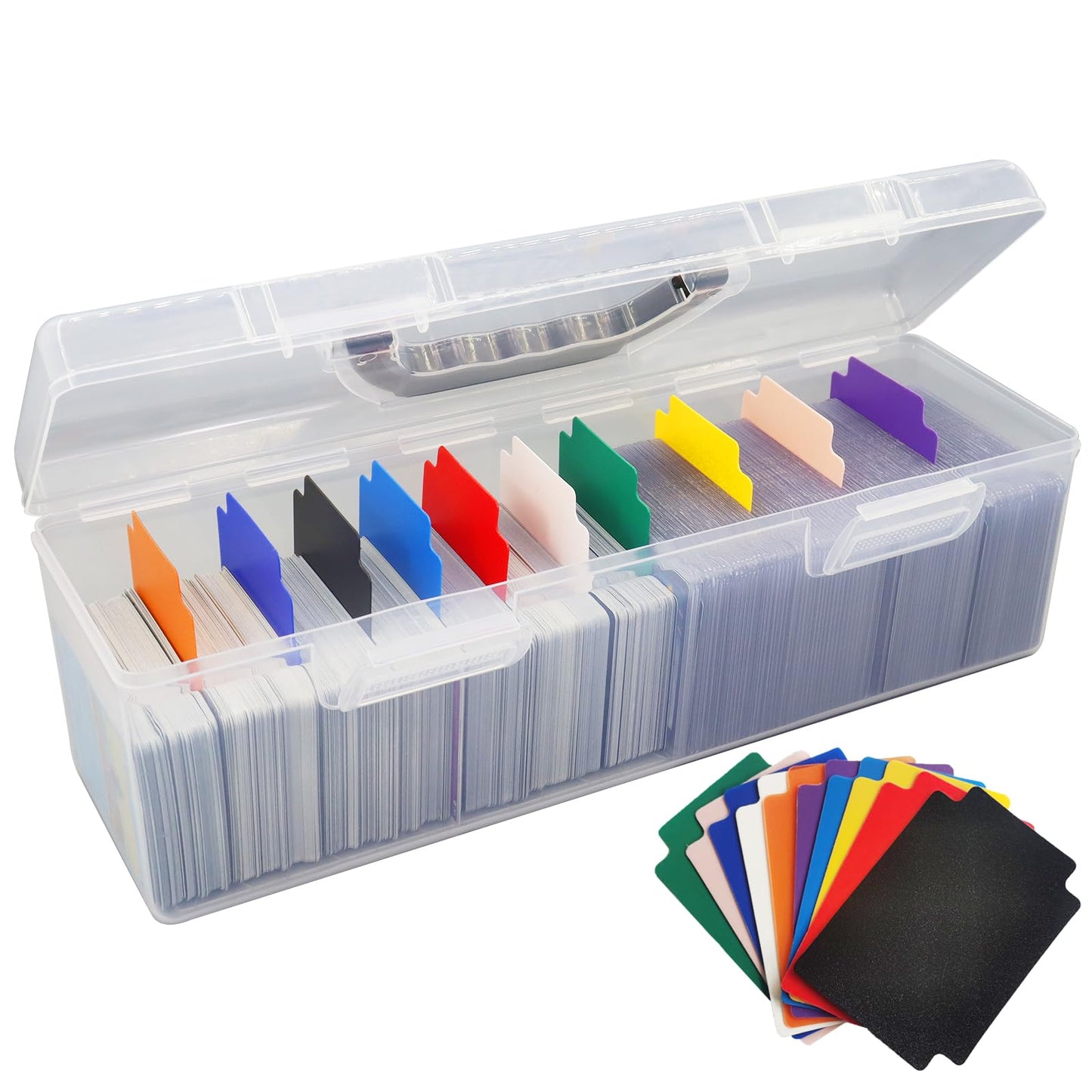 Plastic Trading Card Storage Box, Toploader Baseball Football Sports Card Storage Case with Handle, Clear Playing Card Holder, Holds Up to 200
