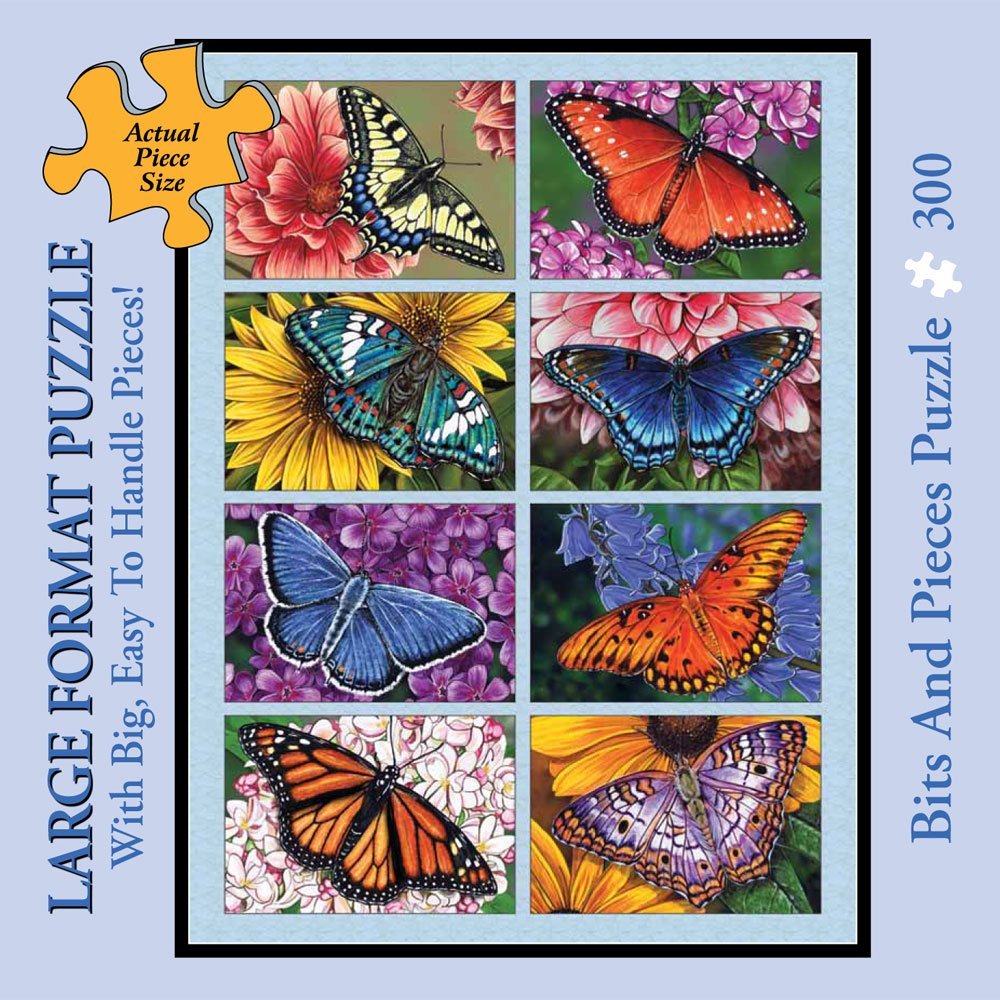 Bits and Pieces - Large 300 Piece Jigsaw Puzzle for Adults - Butterflies and Blooms, Butterflies, Quilt - by Artist Marilyn Barkhouse - Jigsaw Puzzle
