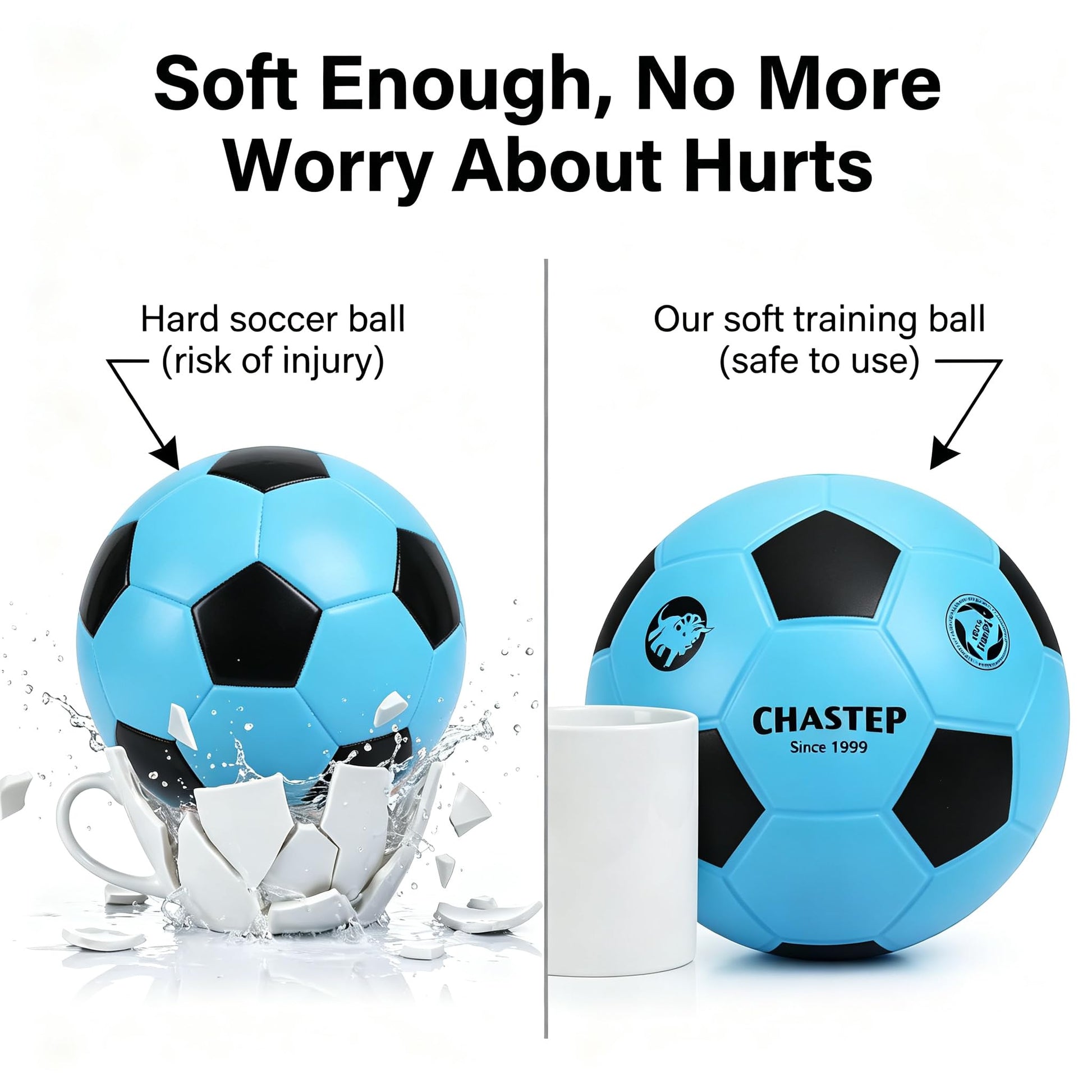 Chastep Sports Foam Soccer Ball for Kids or Beginner, 8“ Sponge Soccer Ball, Safe & Soft Kick Play (Blue/Black)