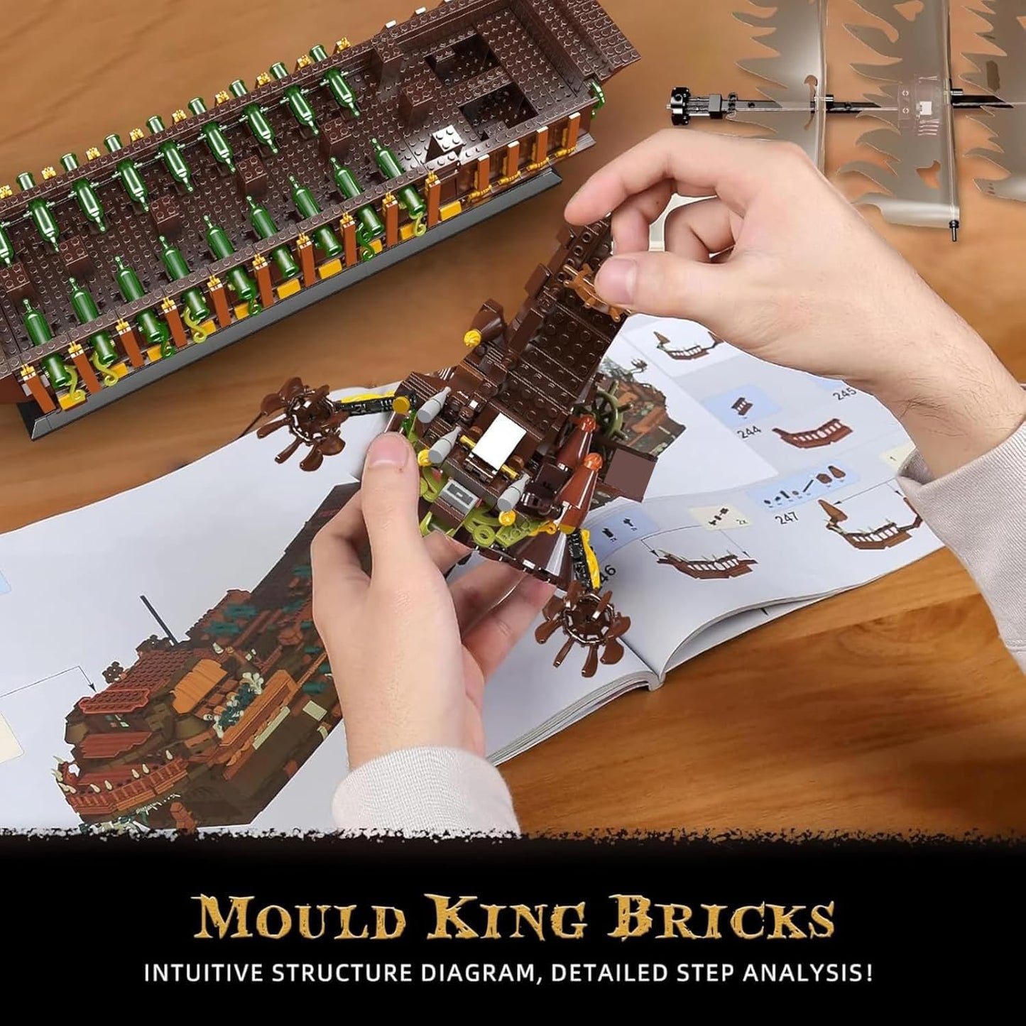 Mould King Large Pirates Ship Model Building Blocks Kits, MOC Dutchman Building Block Pirate Ship Construction Set to Build, Toys Gift for Age