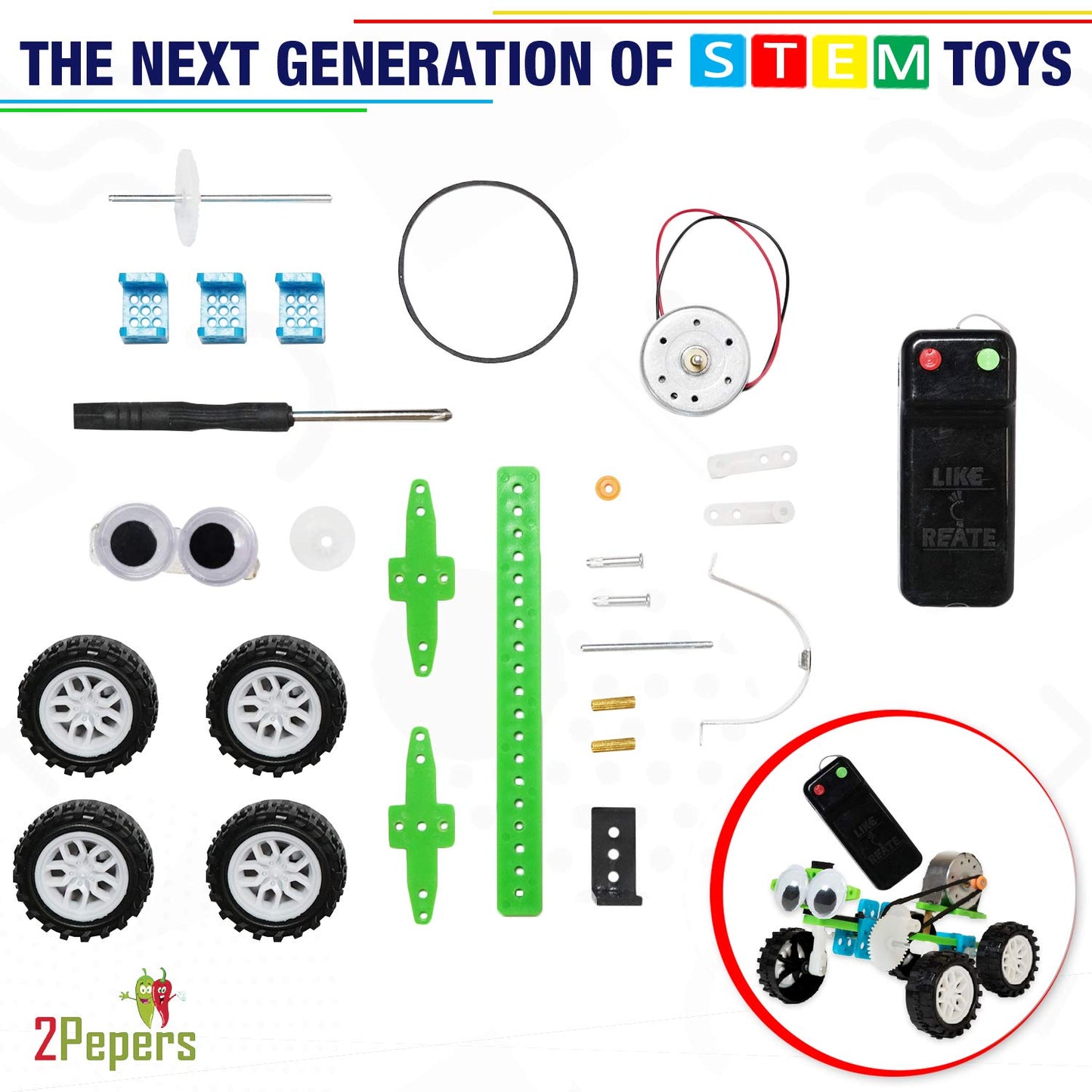 2Pepers Electric Motor Robotic Science Kits for Kids (4-in-1), DIY STEM Toys Kids Science Experiment Kits,Building Educational Robotics Kit for Boys