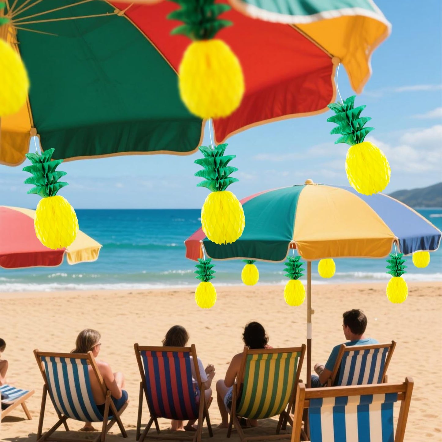 6 Pack 14 Inch Pineapple Honeycomb Decorations, Standing Tissue Paper Centerpieces, 3D Tropical Fruit Ornaments for Hawaiian Luau, Summer Pool, Beach