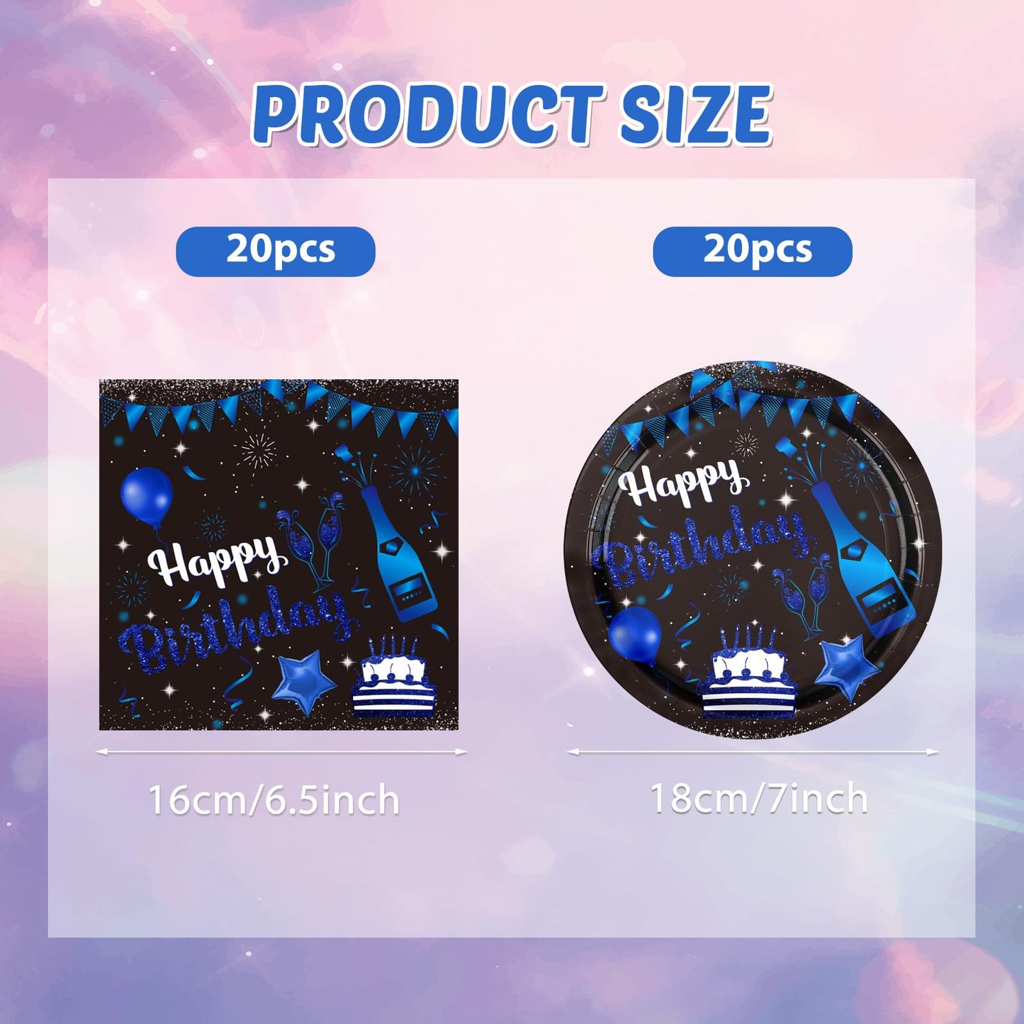 Happy Birthday Decorations Navy Blue Black Birthday Party Decorations Disposable Paper Plates and Napkins for Women Men Baby Shower Supplies