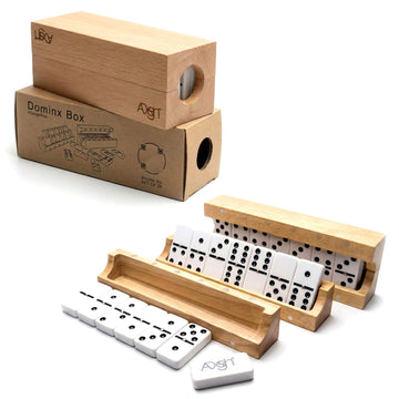 Unique Design | Dominos Set & 4 Wooden Racks/Trays | Double 6 Dominoes Portable Travel Set | Double Six Dominoes Set 4 Tiles Holders | 28 Tiles