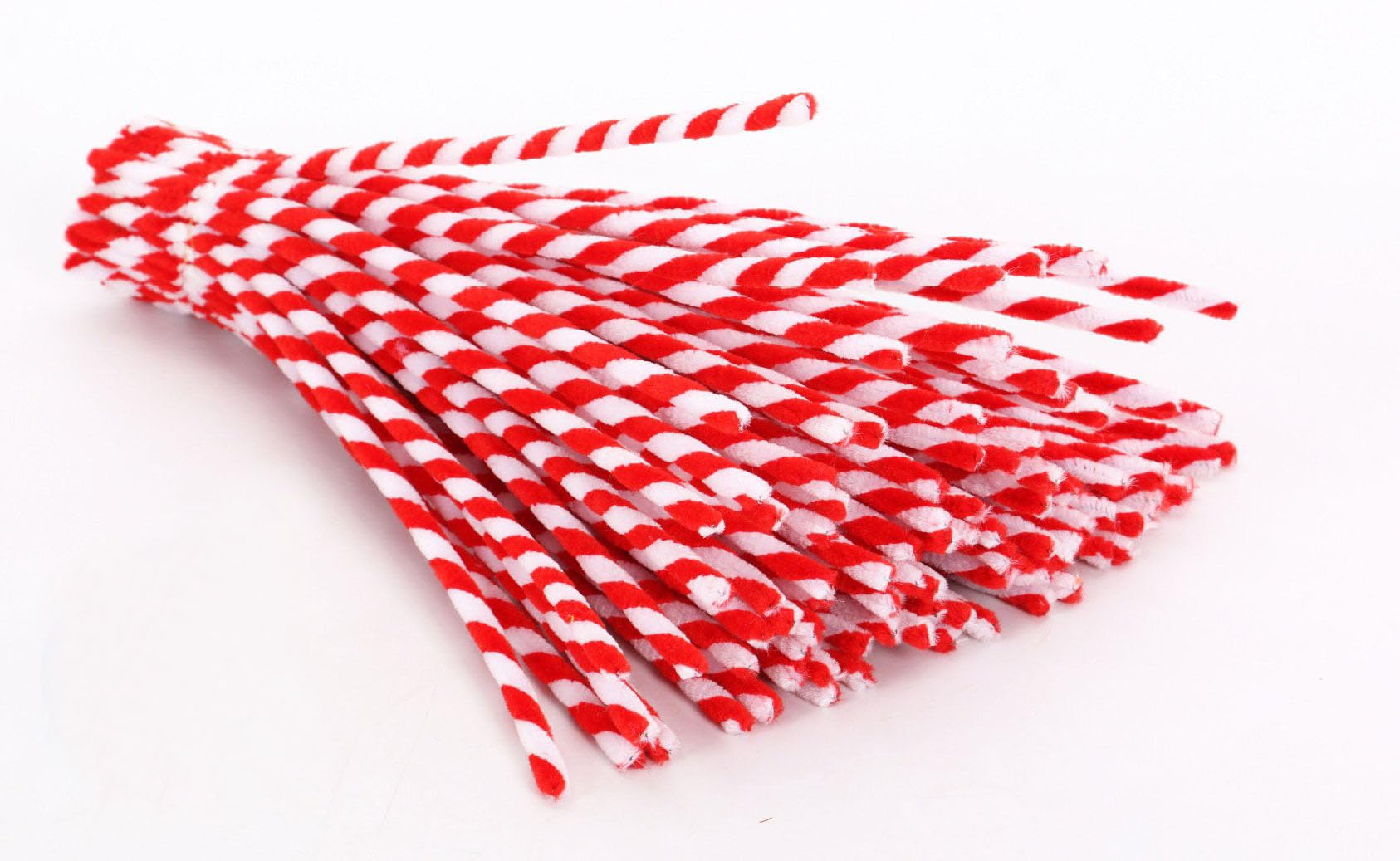 Carykon Red Striped Chenille Stems Pipe Cleaners, Pack of 100 (Striped-Red)