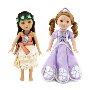Emily Rose 14-inch Doll 10-PC Princess Costume Bundle | 2 Complete Fairytale Outfits with 2 Necklaces, Sparkling Crown, and Shoes | Compatible