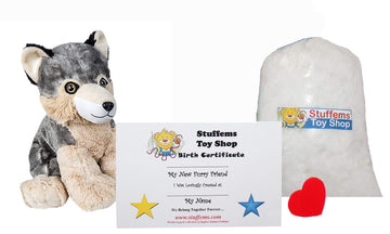 Stuffems Toy Shop Make Your Own Stuffed Animal Mini 8 Inch Timber the Wolf Kit - No Sewing Required!