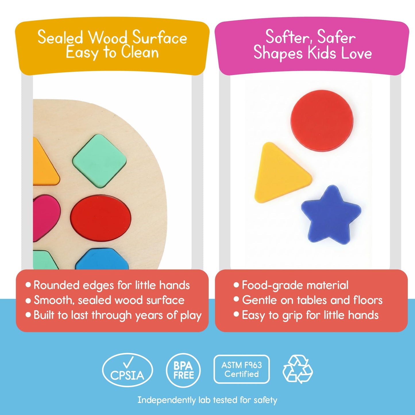 7 Days of Play Shape Puzzle for Kids, Sensory Bin Insert for Sensory Tables, Silicone Geometric Shapes, Wooden Fine Motor Learning Toy