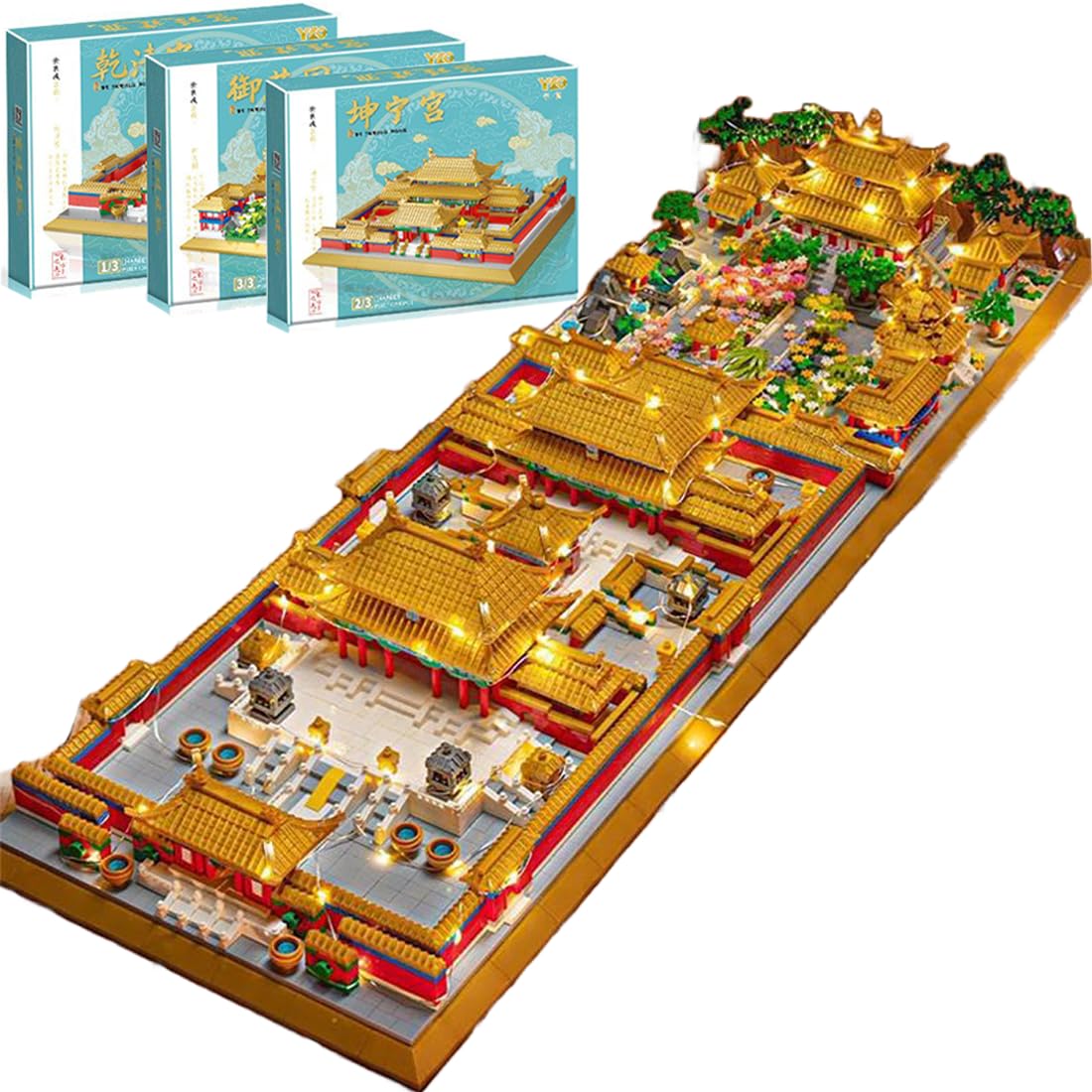 FULHOLPE Chinese Forbidden City Architecture Building Blocks Set, 3-in-1 Chinese Imperial Palace Model Bricks Set with Lights, 10385 Pcs DIY Building