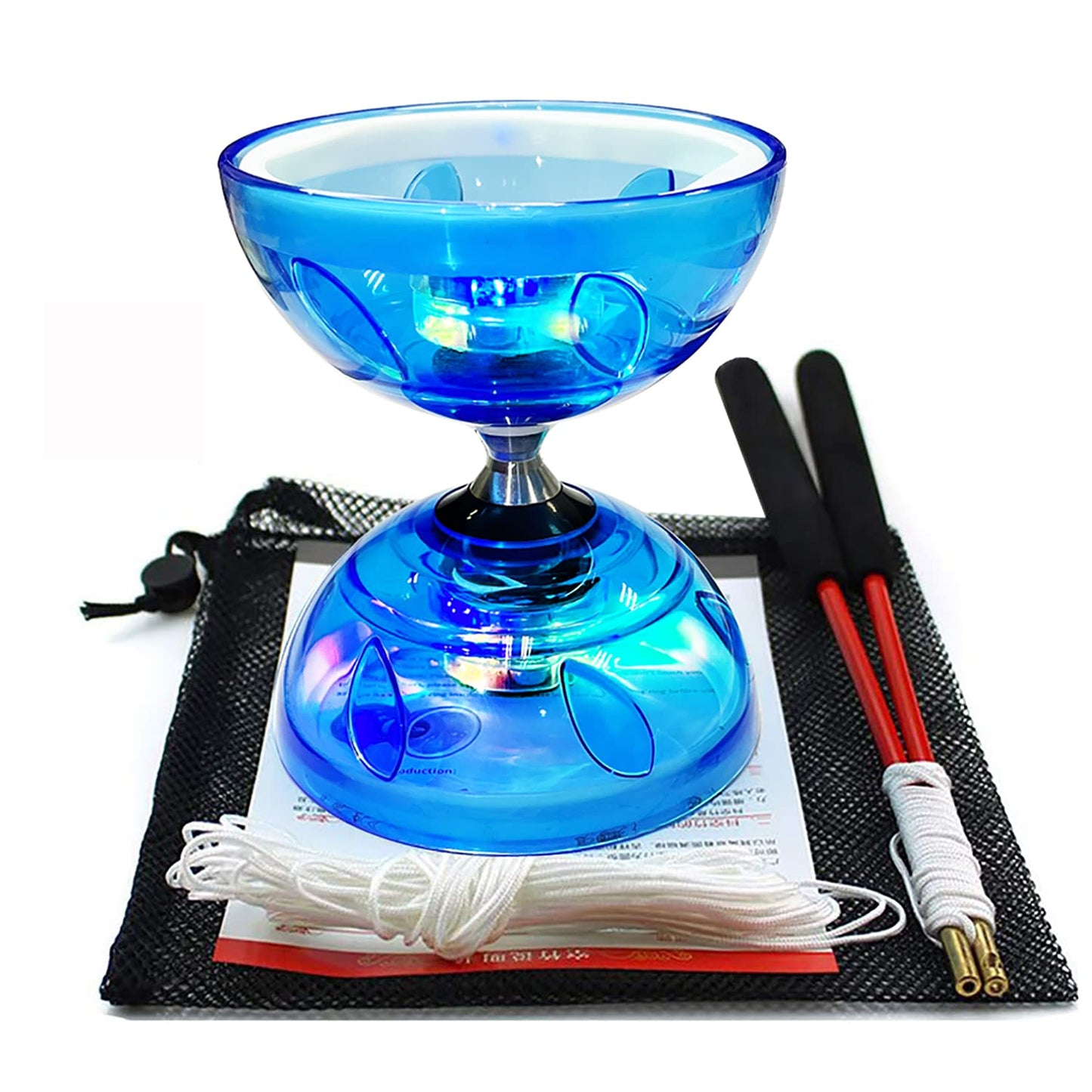 Diabolo Chinese Yoyo Set ,Triple Bearing Diabolo Chinese Yo-yos Juggling Toys Colorful LED Diabolo with Diablo Sticks, Diabolo String&Net Bag, Easier