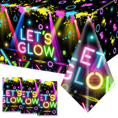 HAKOTI 3Pack Neon Tablecloth,Glow Party Supplies Neon Birthday Rectangle Table Cover Let's Glow Theme Table Decoration for Birthday Baby Shower Party