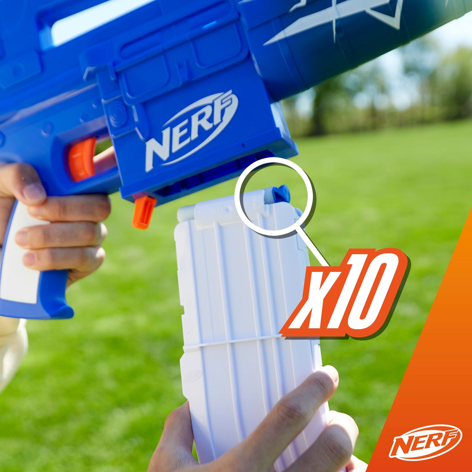 Nerf Fortnite Blue Shock Blaster, 10 Dart Clip, 10 Elite Nerf Darts, Includes Bonus Code To Unlock The Beat Wrap in the Game, Motorized Dart Blaster