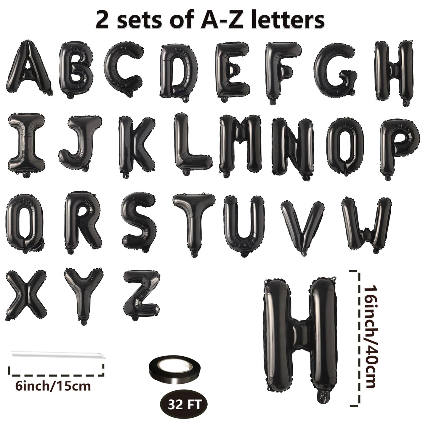 52 Pcs 2 Sets of 16 Inch “A-Z” Letter Balloons Set - Complete Alphabet Mylar Foil Balloons (Each Letter Includes 2 Balloons) for Birthday