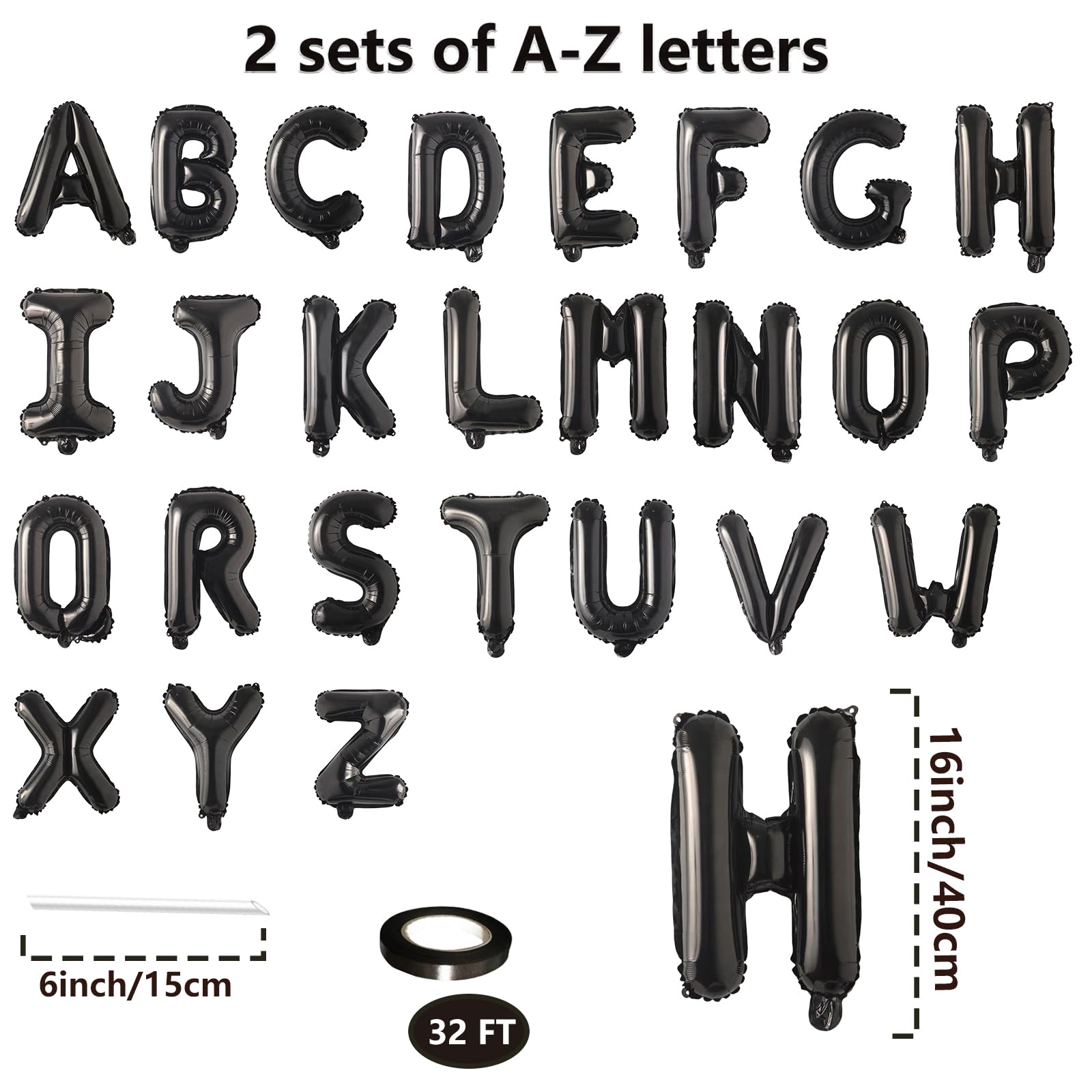 52 Pcs 2 Sets of 16 Inch “A-Z” Letter Balloons Set - Complete Alphabet Mylar Foil Balloons (Each Letter Includes 2 Balloons) for Birthday