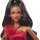 Barbie Signature 2022 Holiday Doll, Dark-Brown Wavy Hair Wearing Red Poinsettia-Inspired Gown, Collectible with Doll Stand & Certificate of